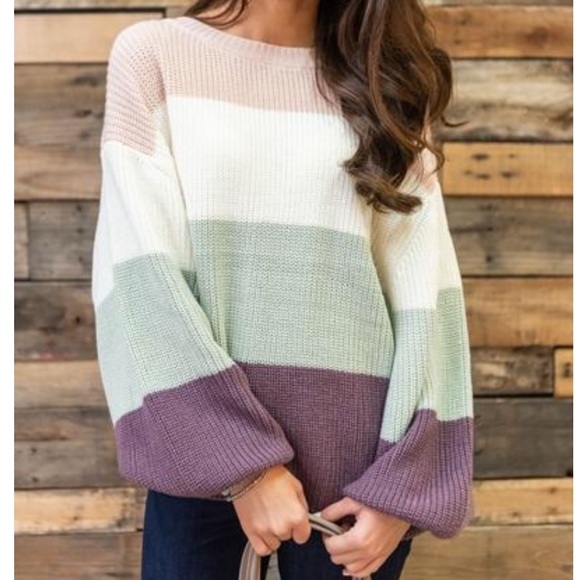 SwankStyles Sweaters - Color block Oversized Sweater bubble sleeves